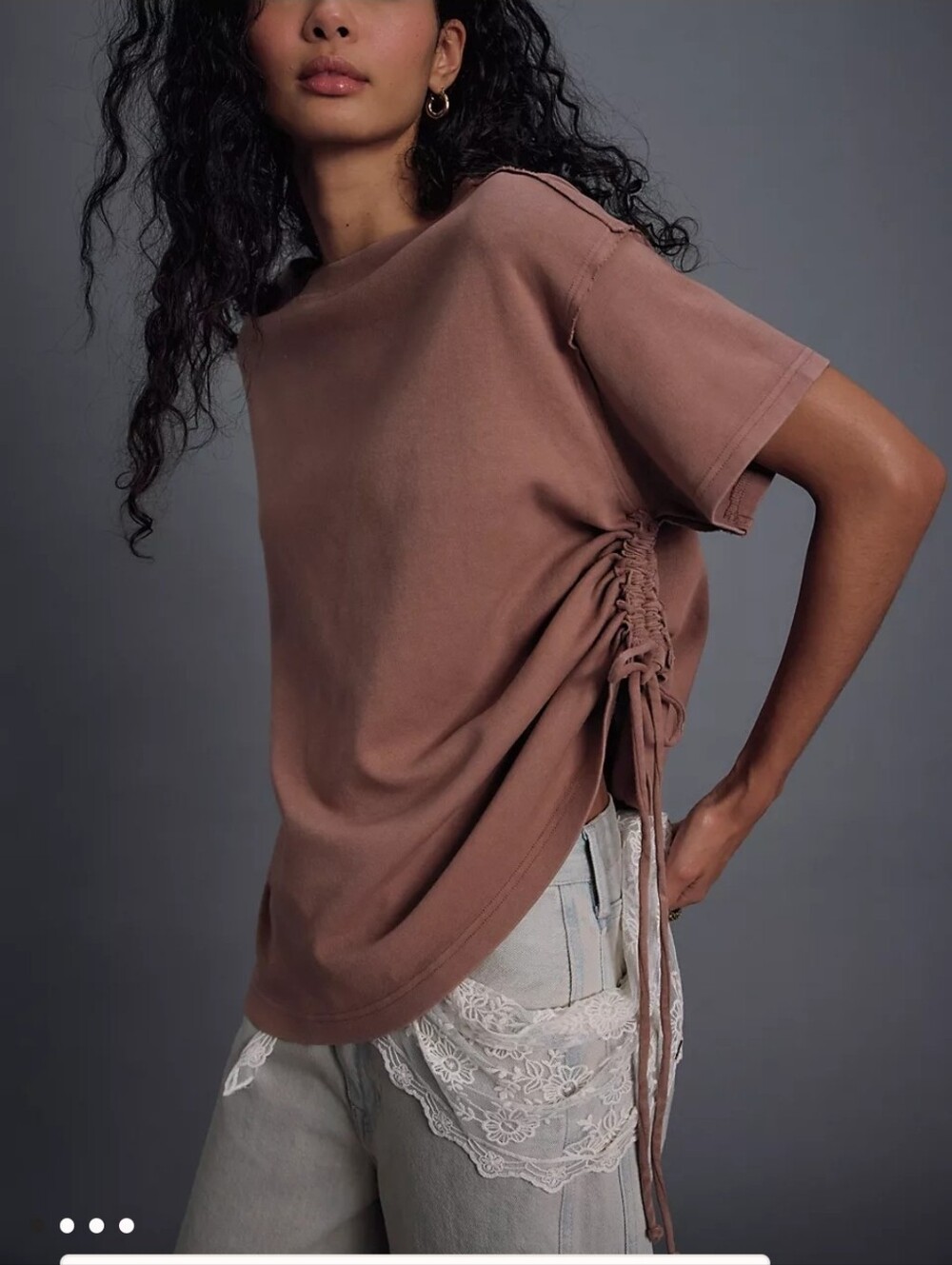 Free People We The Free Love Sick Tee Medium Brownie Ruched Fairygrunge Gorpcore